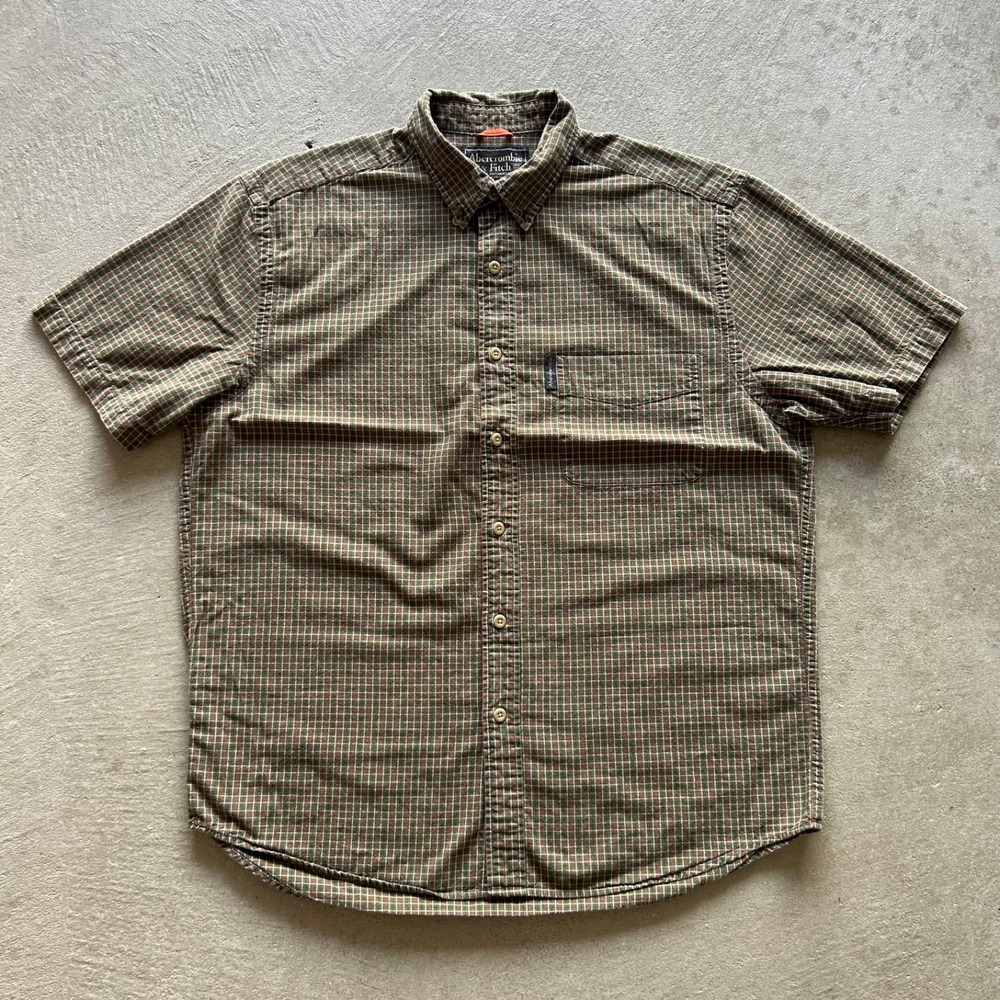Vintage 90s Abercrombie & Fitch Short Sleeve Shirt Mens Medium Green Red Plaid